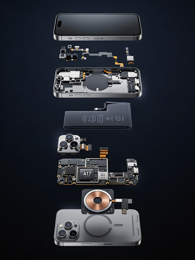 Exploded smartphone components — data recovery from damaged devices